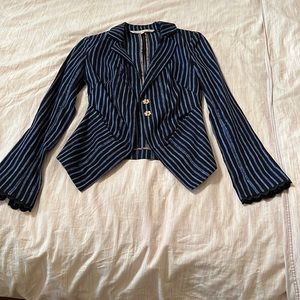 Rachel Zoe size 2 black and blue striped blazer with hidden buttons